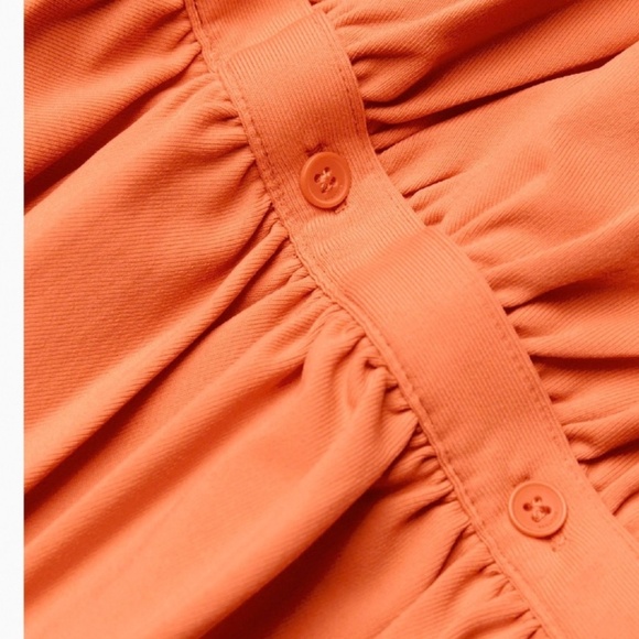 Babaton Orange Button Up Collared Bodycon Ruched Dress - Picture 10 of 15
